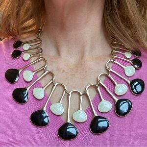 Art Deco Style Enamel Necklace, Gold, Black, and White